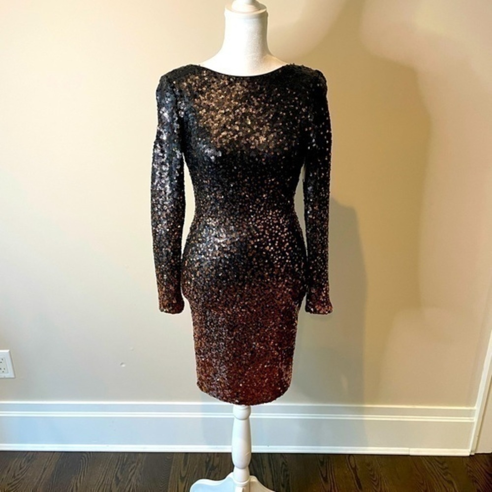 Dress the Population ombré black gold sequin Dress NWT size XS
